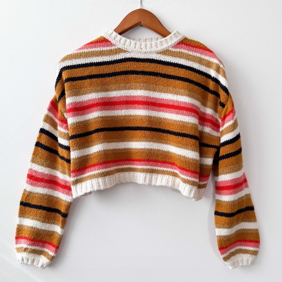 Billabong SO BOLD Fall Y2K Oversized Multi Color Cropped Cozy Boho Sweater Sz S - Picture 8 of 11